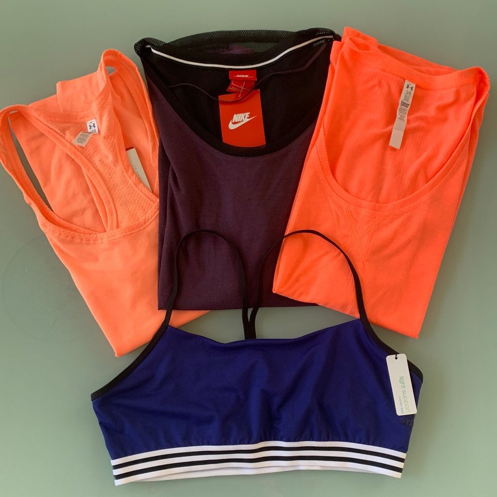 LARGE Women's Workout Athletic Sports Top Wear Bundle of 4, UA Nike & Ad…